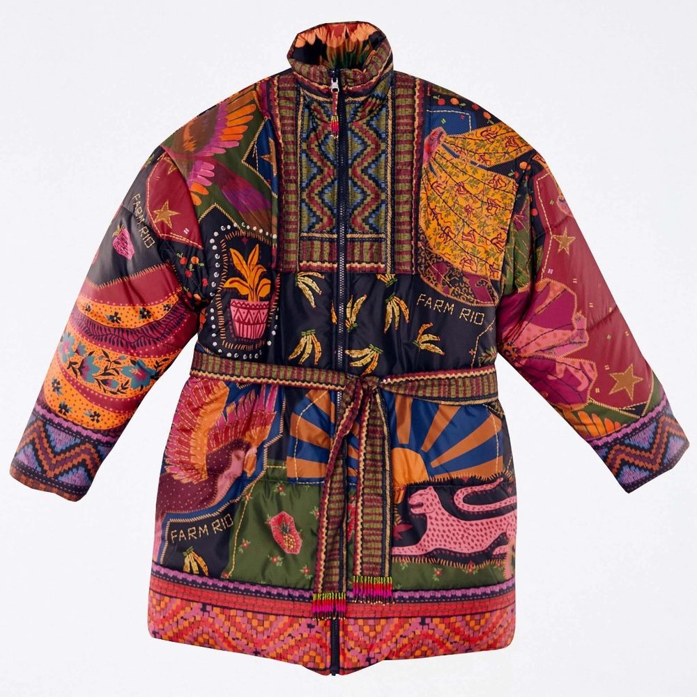 Farm Rio Crazy Mix Reversible Puffer Jacket Dopamine Tropical - Picture 3 of 13